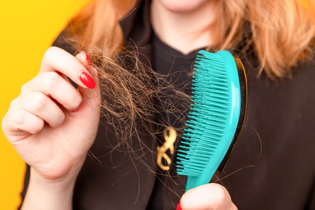 cabelo soltando da escova de cabelo para ilustrar pauta sobre como tratar queda de cabelo