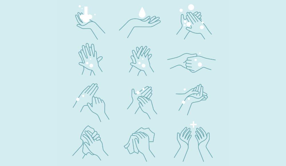 imagem mostra os passos de como lavar as mãos corretamente